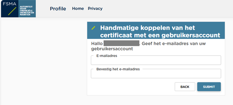 Een scherm voor invoer en bevestiging van het emailadres