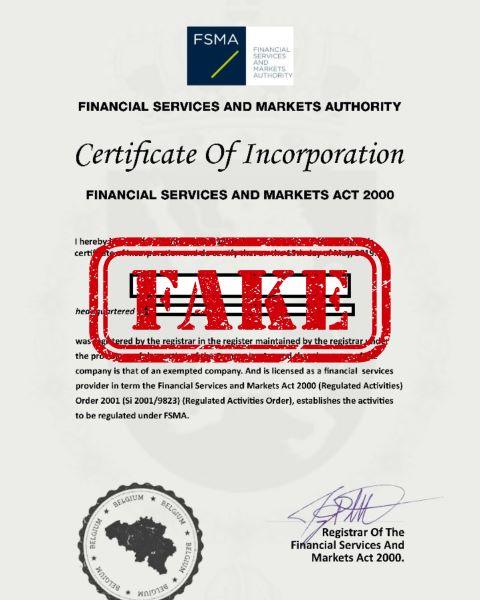 Fake certificate used by fake investment firms