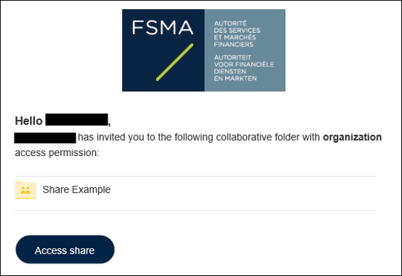 Printscreen Oodrive: invitation collaborative folder