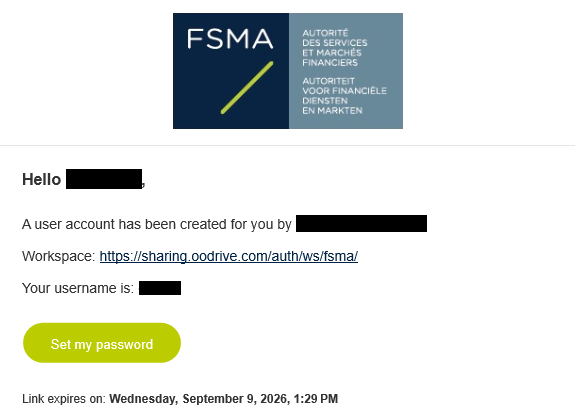 Printscreen Oodrive: set my password 